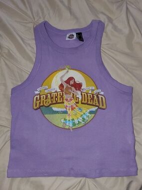 Grateful Dead Lavender Festival Crop Tank with Colorful Dancer Graphic